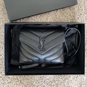 YSL all black Matelasse Toy Lou Lou crossbody leather bag worn 2x